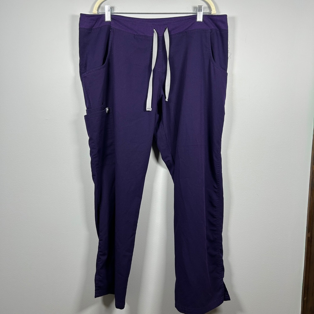 Figs Scrub Pants Womens XL Purple FIONTechnology Straight Leg Drawstring Cargo